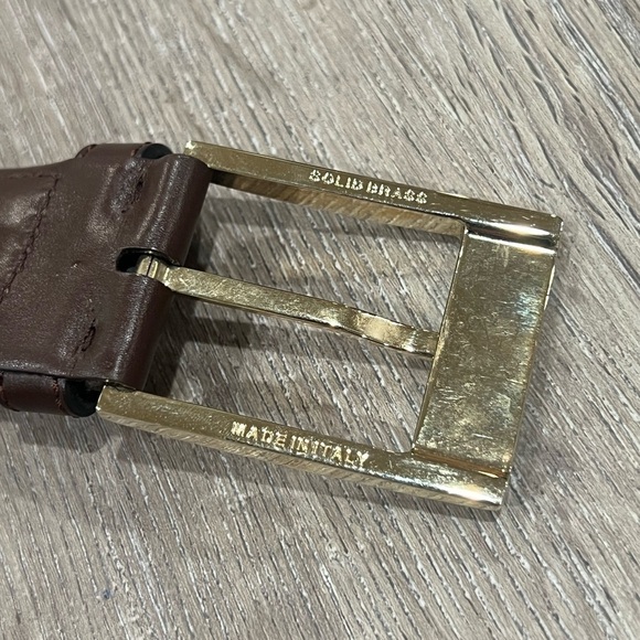 Brioni Size 44 Handmade in Italy Wine Burgundy Solid Brass Buckle Lux Belt EUC - Picture 9 of 14